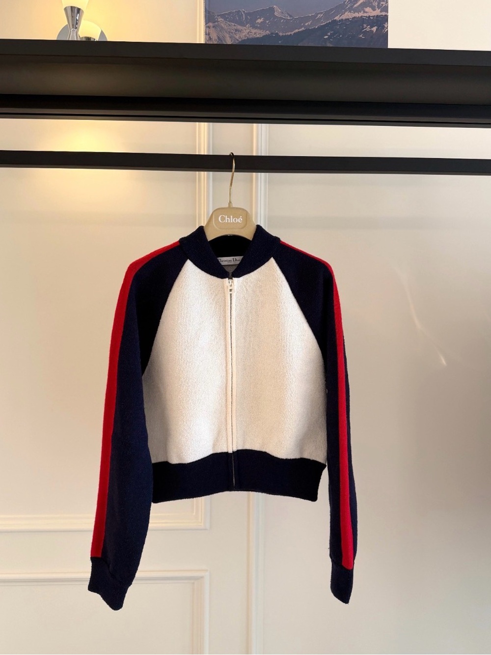 🚩steal Dior Navy, White & Red Colorblock Zip Bomber Jacket